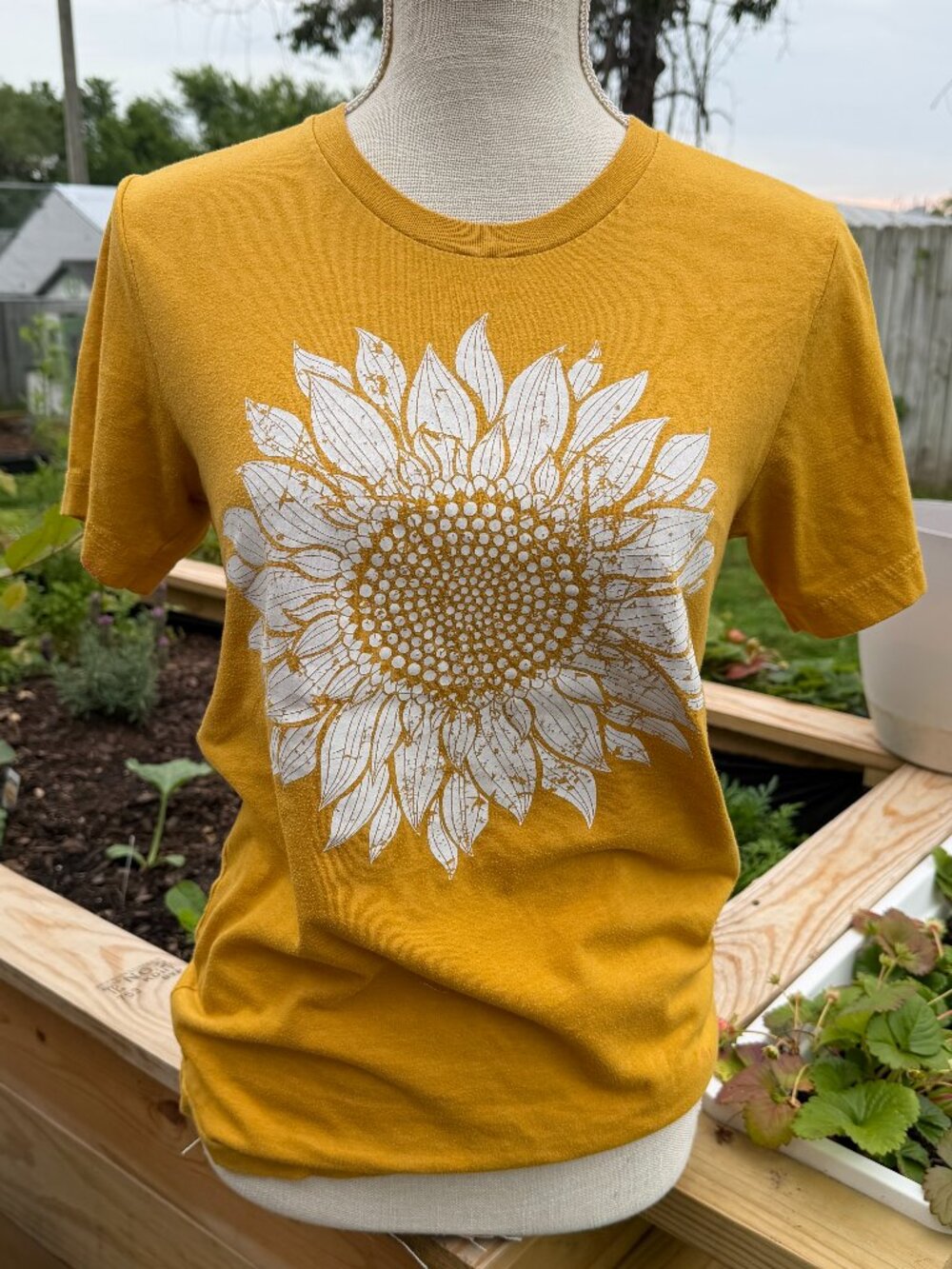 Sunflower Tee — Bella + Canvas (Golden Mustard) Golden‑mustard tee featuring a d